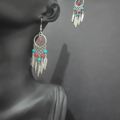 Ethnic Boho Vintage Turquoise Geometric Metal Earrings for Women