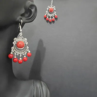 Ethnic Boho Vintage Turquoise Geometric Metal Earrings for Women
