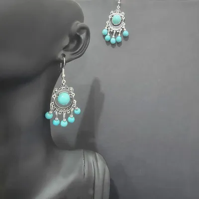 Ethnic Boho Vintage Turquoise Geometric Metal Earrings for Women