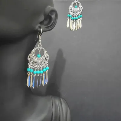 Ethnic Boho Vintage Turquoise Geometric Metal Earrings for Women