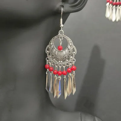 Ethnic Boho Vintage Turquoise Geometric Metal Earrings for Women