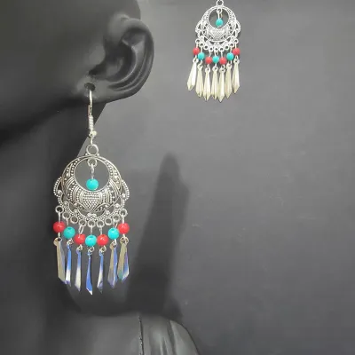 Ethnic Boho Vintage Turquoise Geometric Metal Earrings for Women