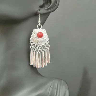 Ethnic Boho Vintage Turquoise Geometric Metal Earrings for Women
