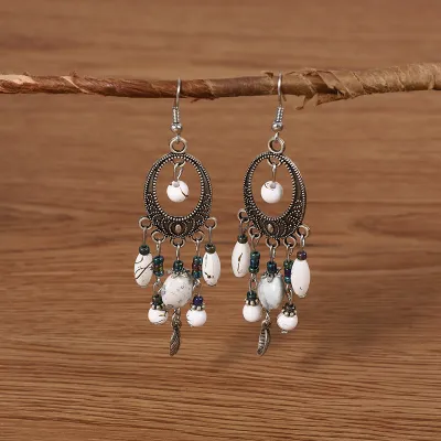 Ethnic Boho Vintage Turquoise Geometric Metal Earrings for Women
