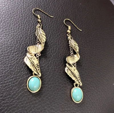 Boho Women Vintage Turquoise Leaf Drop Earrings Alloy