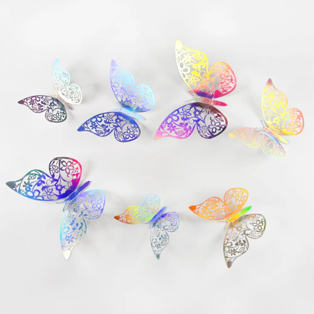 12 Pieces 3D Metal Hollow Butterfly Wall Stickers for Living Room