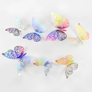 12 Pieces 3D Metal Hollow Butterfly Wall Stickers for Living Room