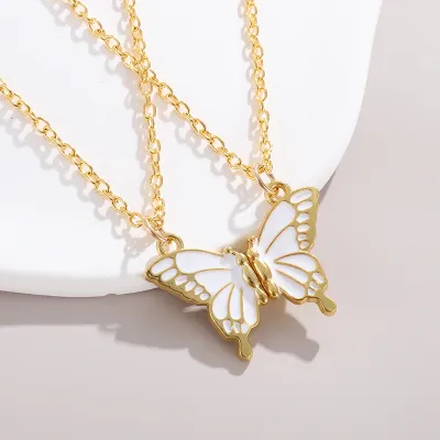 Alloy Enameled Multicolor Friendship Style Simple Butterfly Magnetic Pendant Necklace
