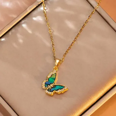 Titanium Steel Butterfly Rhinestone Moon Clavicle Chain Princess Necklace