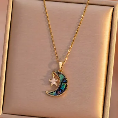 Titanium Steel Butterfly Rhinestone Moon Clavicle Chain Princess Necklace