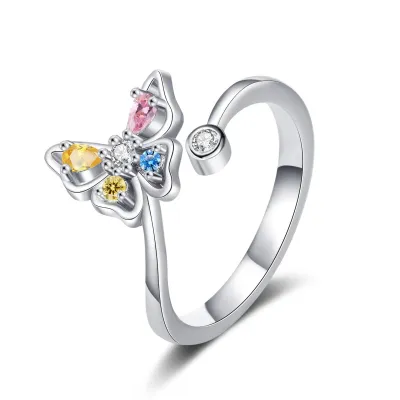 Creative Hollow Butterfly Multicolor Zircon Opening Adjustable Fashion Ring