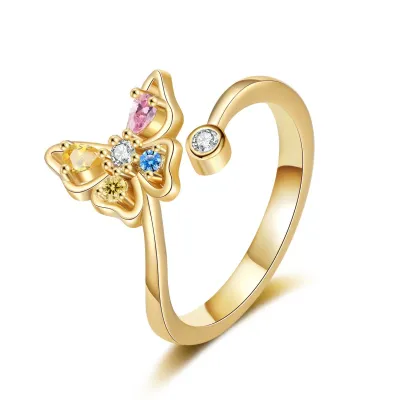 Creative Hollow Butterfly Multicolor Zircon Opening Adjustable Fashion Ring