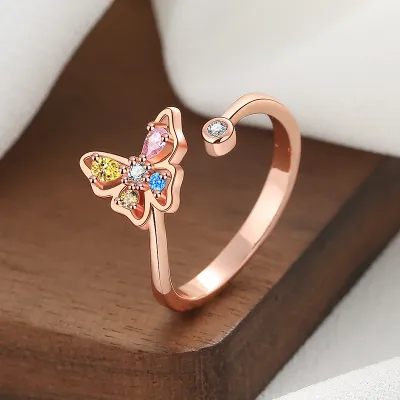 Creative Hollow Butterfly Multicolor Zircon Opening Adjustable Fashion Ring
