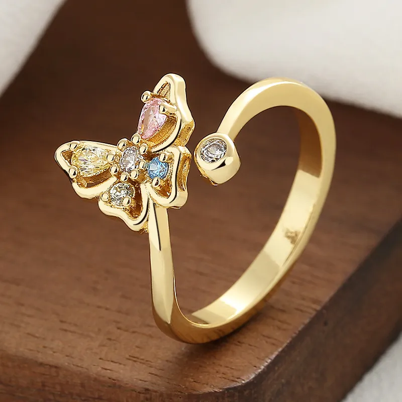 Creative Hollow Butterfly Multicolor Zircon Opening Adjustable Fashion Ring