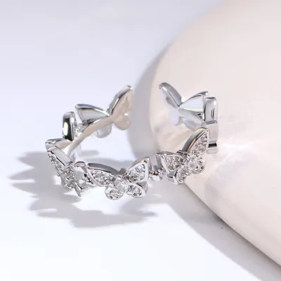 Chic Rhinestone Butterfly Open Ring for Women