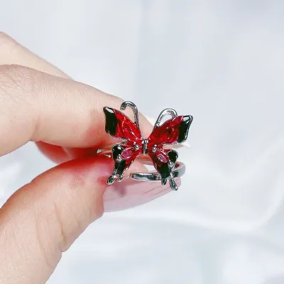 Fashion Gothic Women Butterfly Enameled Copper Ring