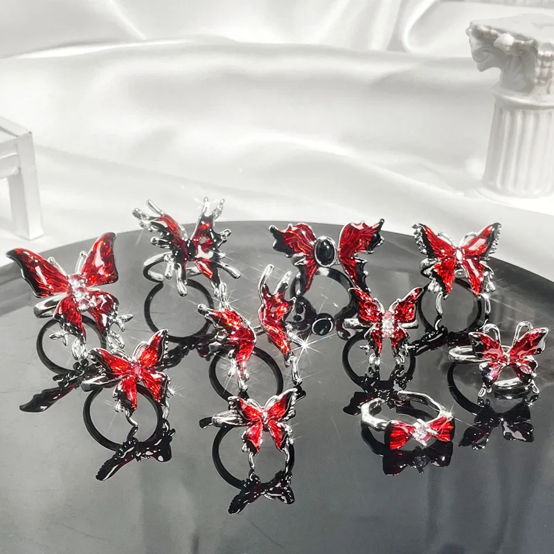 Fashion Gothic Women Butterfly Enameled Copper Ring