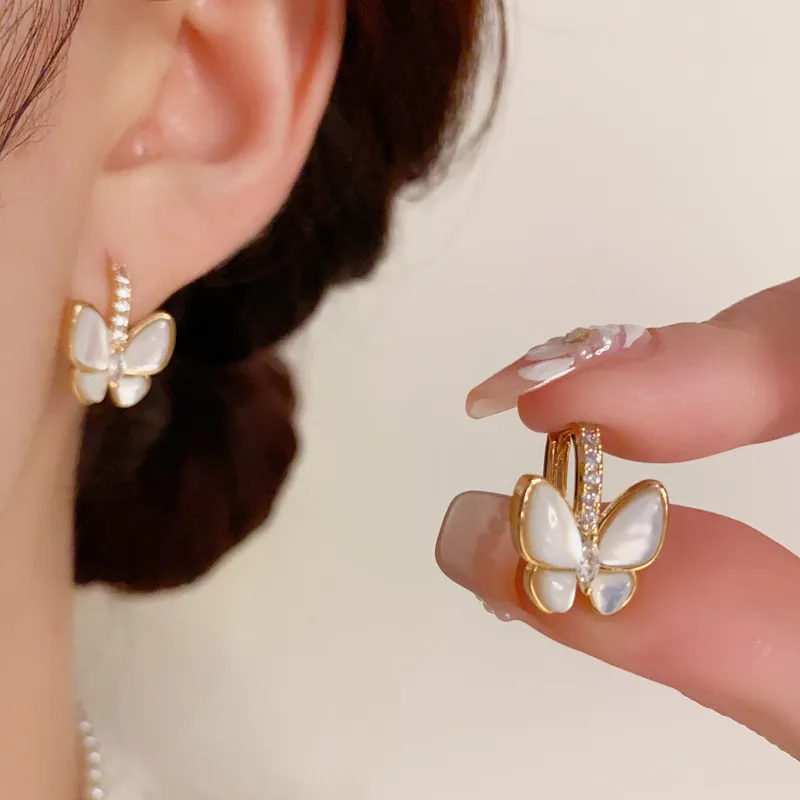 Exquisite Chic Women Zircon Shell Butterfly Earrings Simple Copper