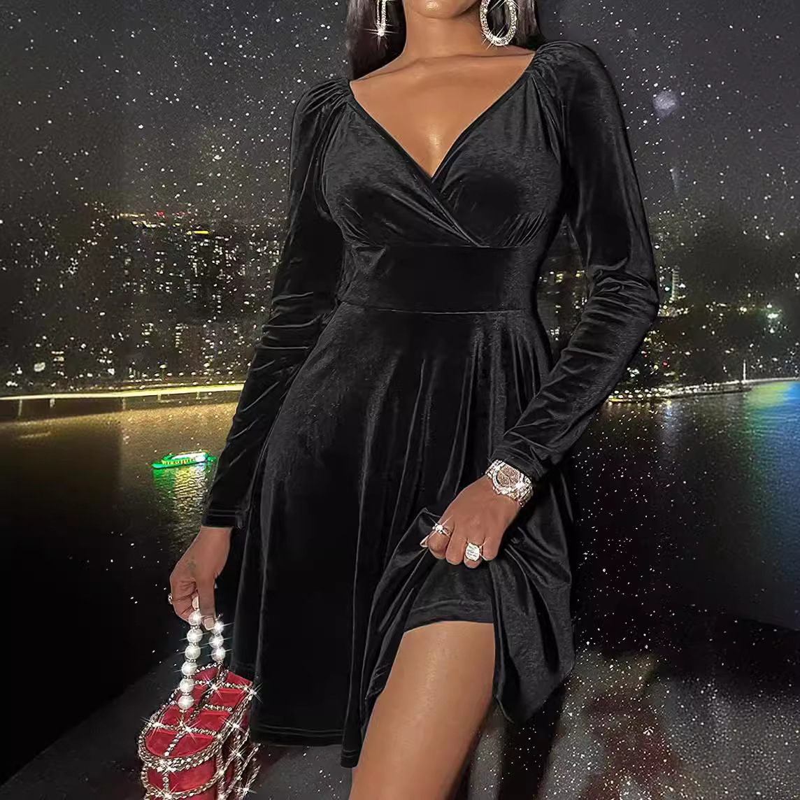 トップス VOCK Moonlight Long Sleeve Velvet Dress WB_CC_CL128789101-