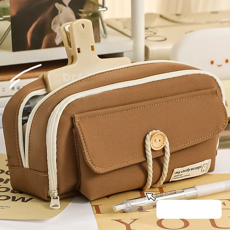 Neutral Simple Solid Color Large Capacity Pencil Bag Student Stationery