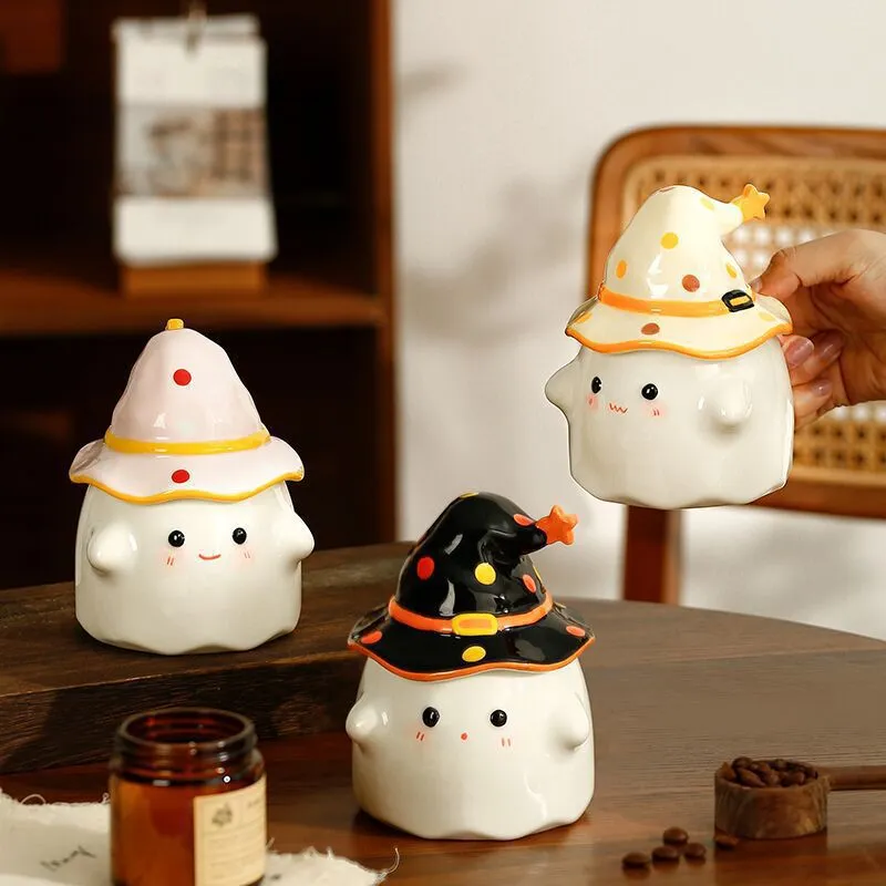 Halloween Creative Cute Ghost Ceramic Coffee Cup With Lid
