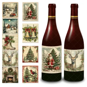 Vintage Christmas Party Wine Bottle Sticker Decor - European Paper