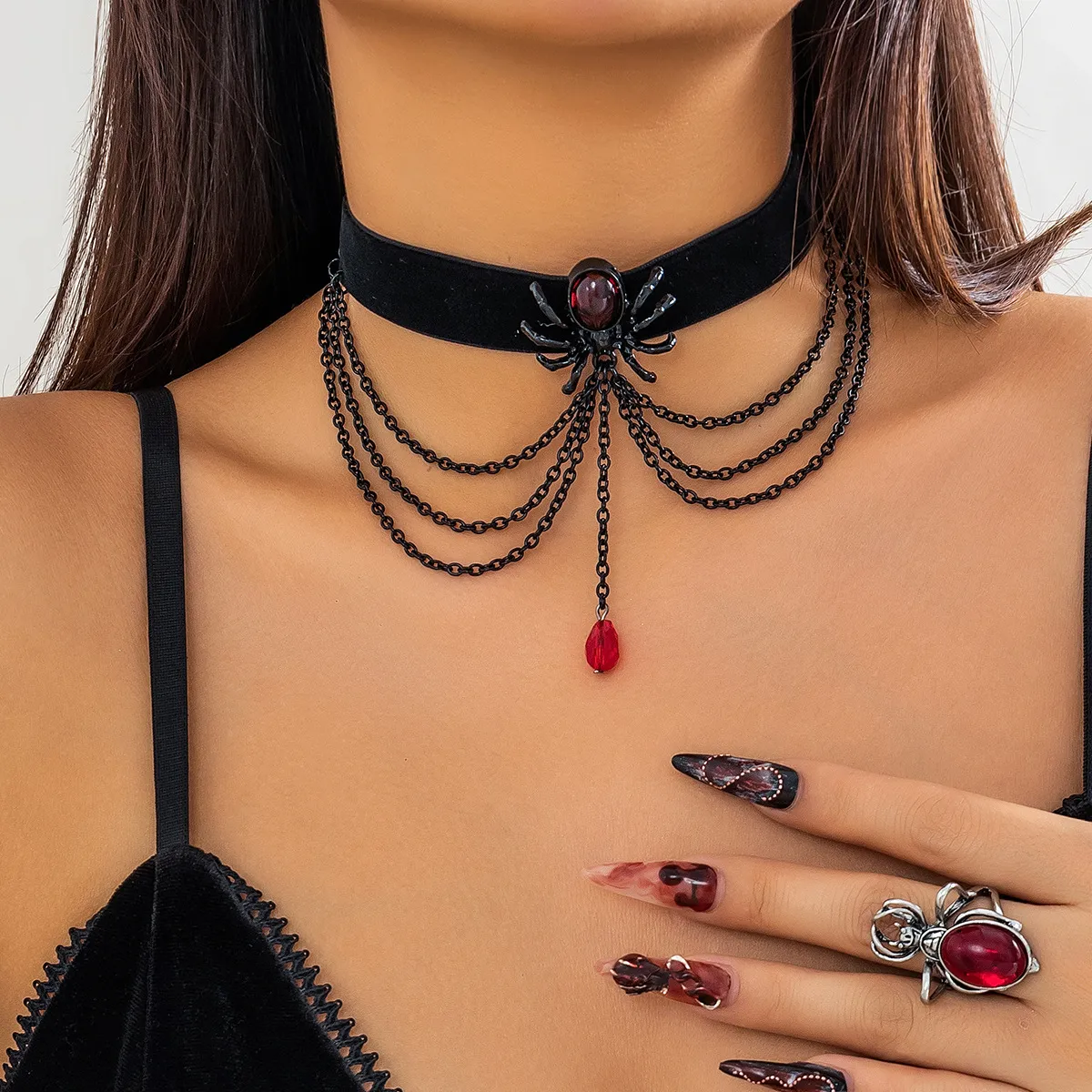 Gothic Ruby Spider Collar Chain Sweet Cool Wind Alloy