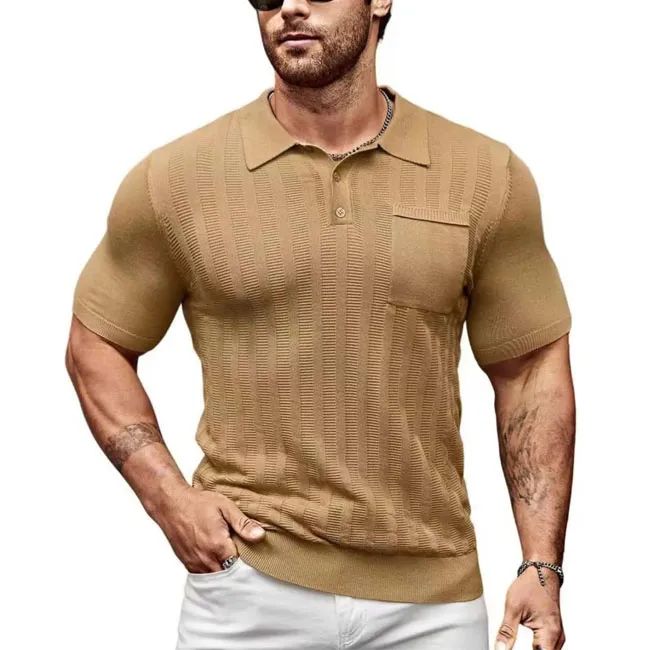 Men Fashion Light Cooked Leisure Solid Color Short Sleeve Lapel Knitted POLO Shirt