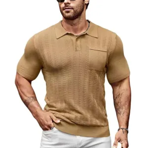 Men Fashion Light Cooked Leisure Solid Color Short Sleeve Lapel Knitted POLO Shirt