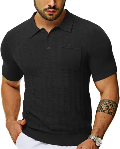 Men Fashion Light Cooked Leisure Solid Color Short Sleeve Lapel Knitted POLO Shirt