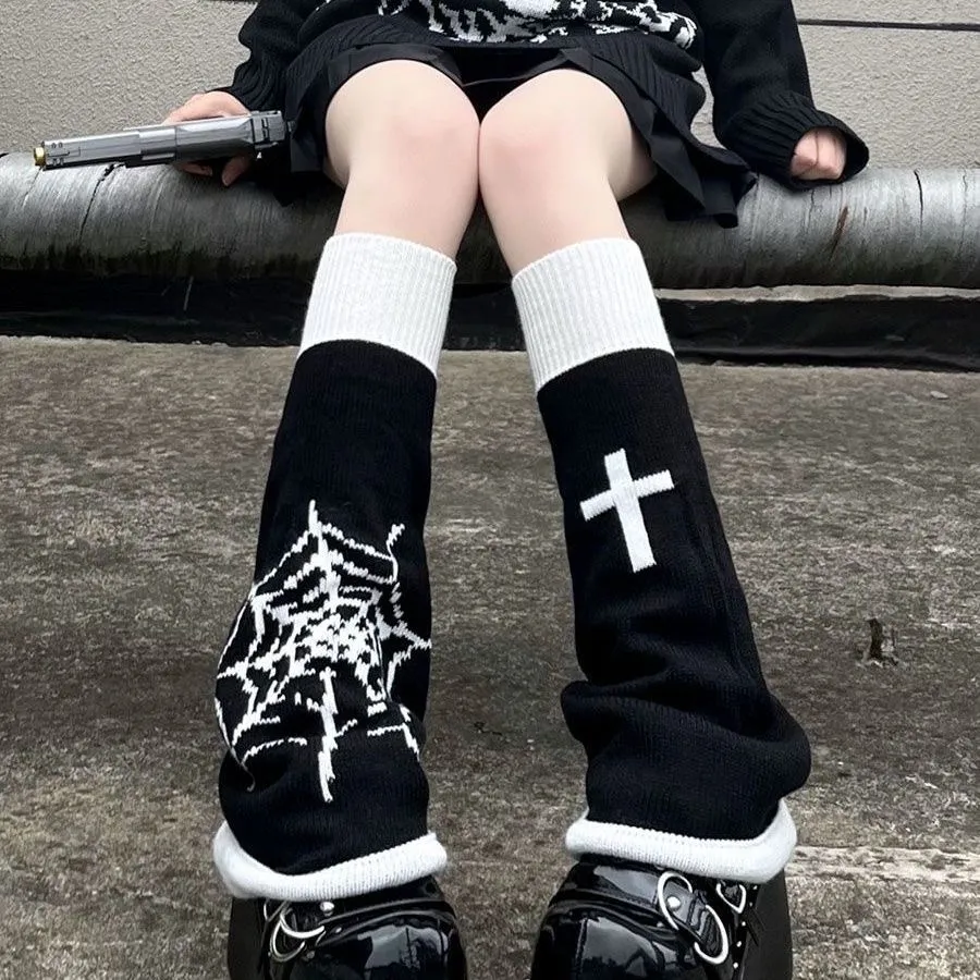 Gothic Knitted Cross Socks for Women All-Match Color Contrast