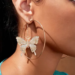 Fashion Rhinestone Butterfly Circle Earrings