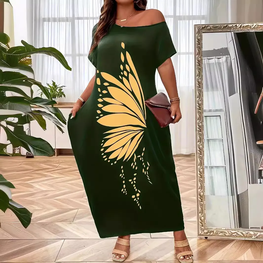 Women Casual Butterfly Print Maxi Dress
