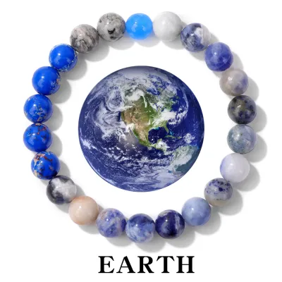 Solar System Eight Planets Natural Stone Beaded Bracelet Unisex Vintage