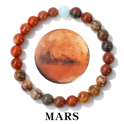 Solar System Eight Planets Natural Stone Beaded Bracelet Unisex Vintage