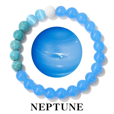 Solar System Eight Planets Natural Stone Beaded Bracelet Unisex Vintage