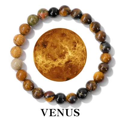 Solar System Eight Planets Natural Stone Beaded Bracelet Unisex Vintage