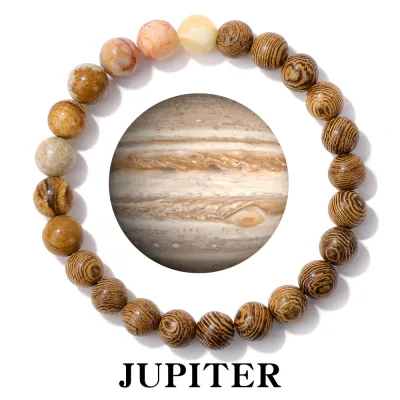 Solar System Eight Planets Natural Stone Beaded Bracelet Unisex Vintage