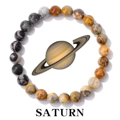Solar System Eight Planets Natural Stone Beaded Bracelet Unisex Vintage