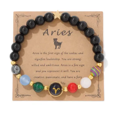Zodiac Multicolor Beaded Stone Bracelet Vintage Unisex