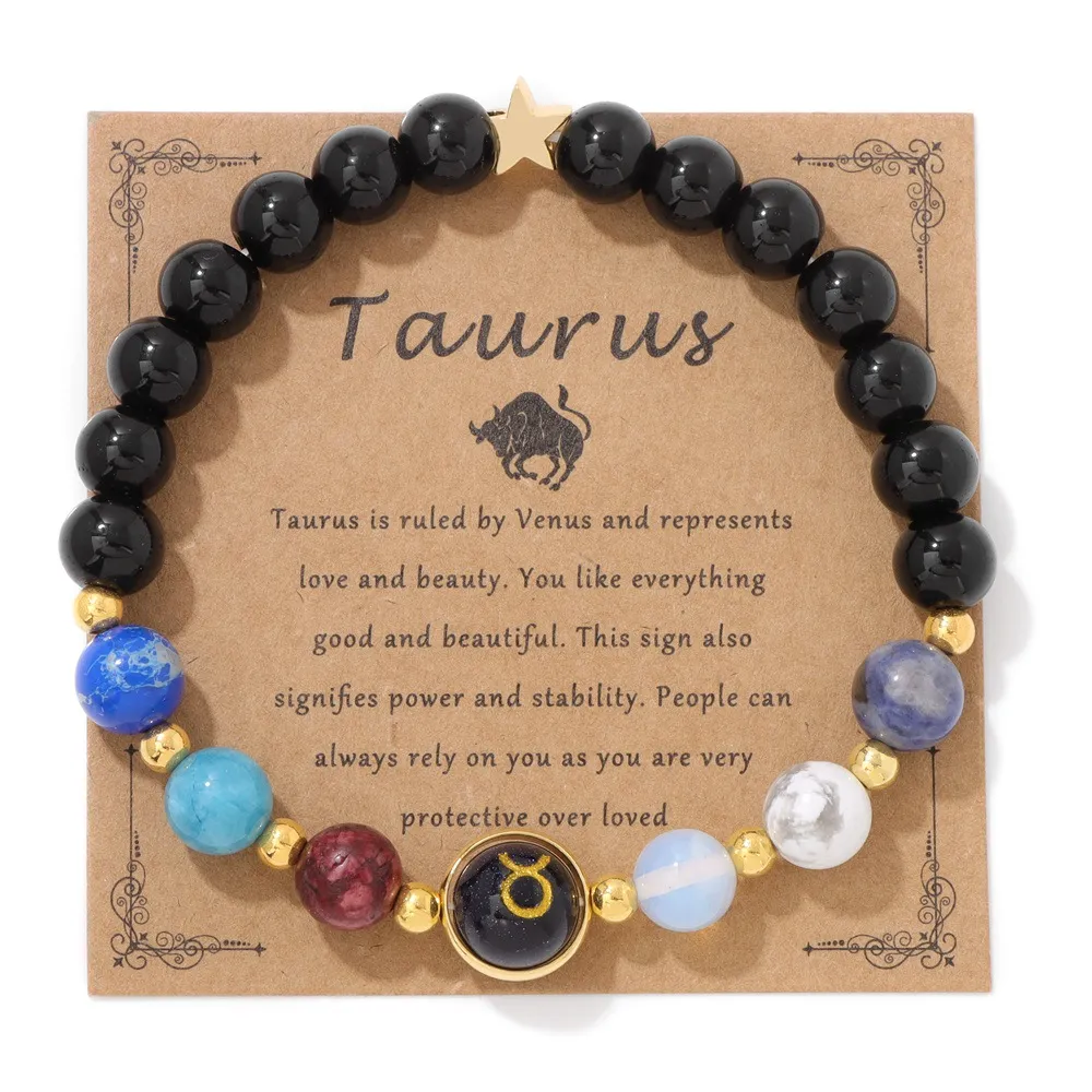 Zodiac Multicolor Beaded Stone Bracelet Vintage Unisex