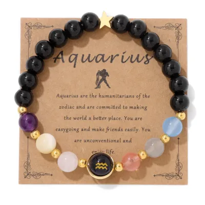 Zodiac Multicolor Beaded Stone Bracelet Vintage Unisex
