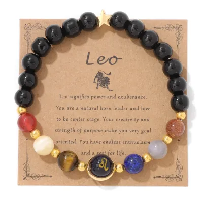 Zodiac Multicolor Beaded Stone Bracelet Vintage Unisex