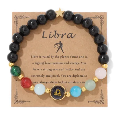 Zodiac Multicolor Beaded Stone Bracelet Vintage Unisex