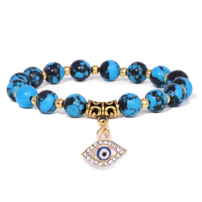 Fashion Evil Eye Natural Stone Agate Beaded Vintage Unisex Bracelet