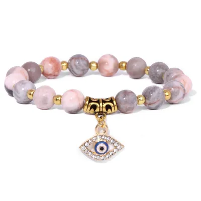 Fashion Evil Eye Natural Stone Agate Beaded Vintage Unisex Bracelet