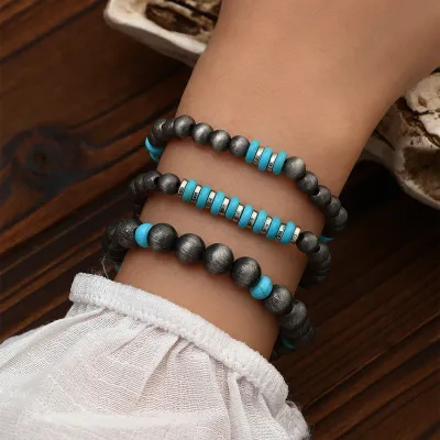 Bohemian Turquoise Beaded Bracelet 3 Piece Set Vintage Women's