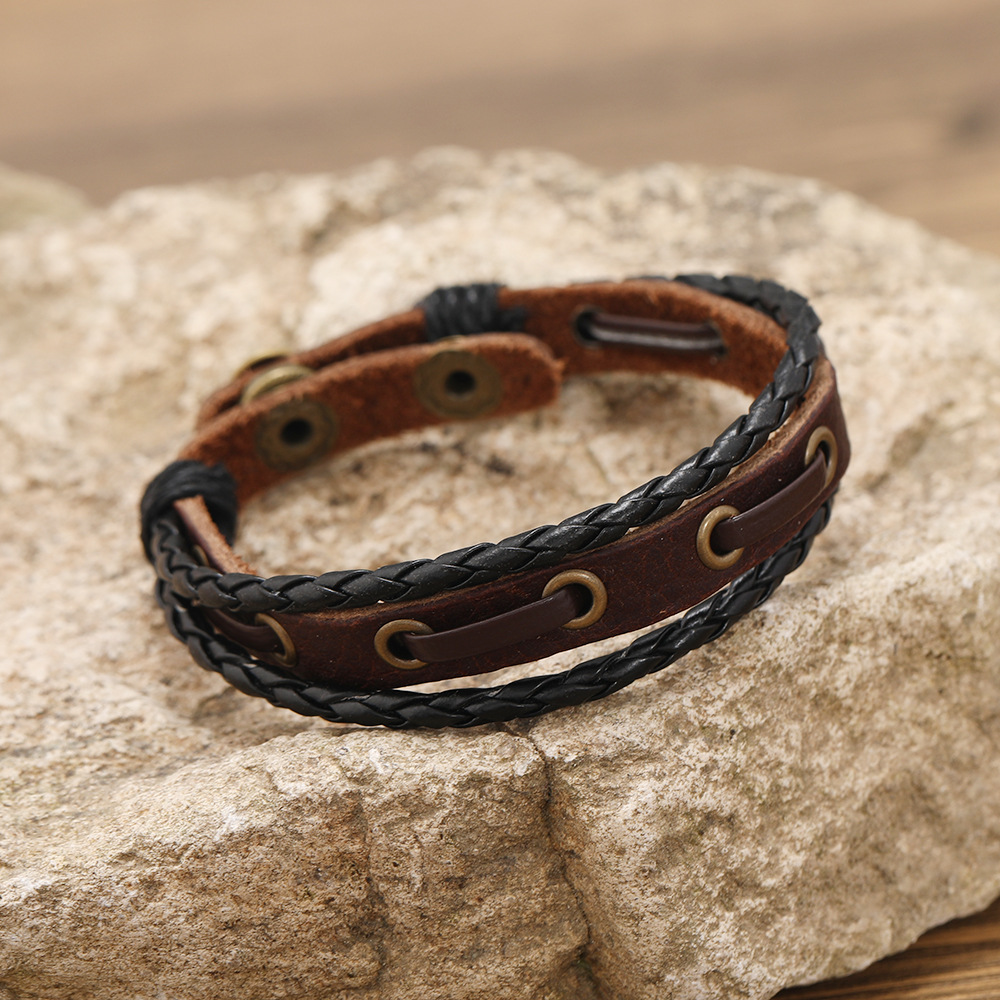 Wholesale Men Vintage Woven Leather Bracelet