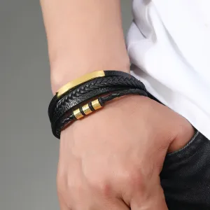 Men Multi-Layer Simple Woven Alloy Magnetic Buckle Leather Bracelet