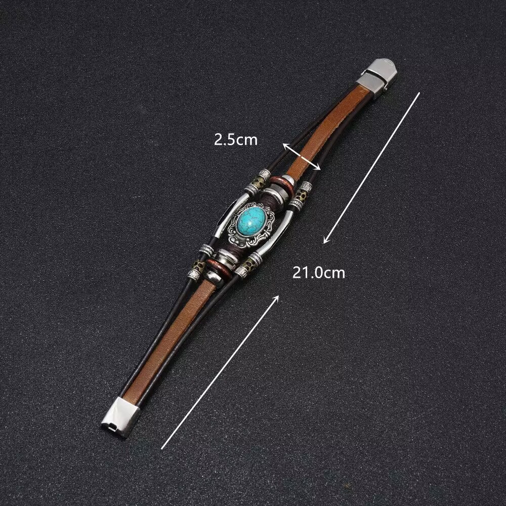 アクセサリー t-style2013 Wholesale Bohemian Men Retro Turquoise Leather Bracelet